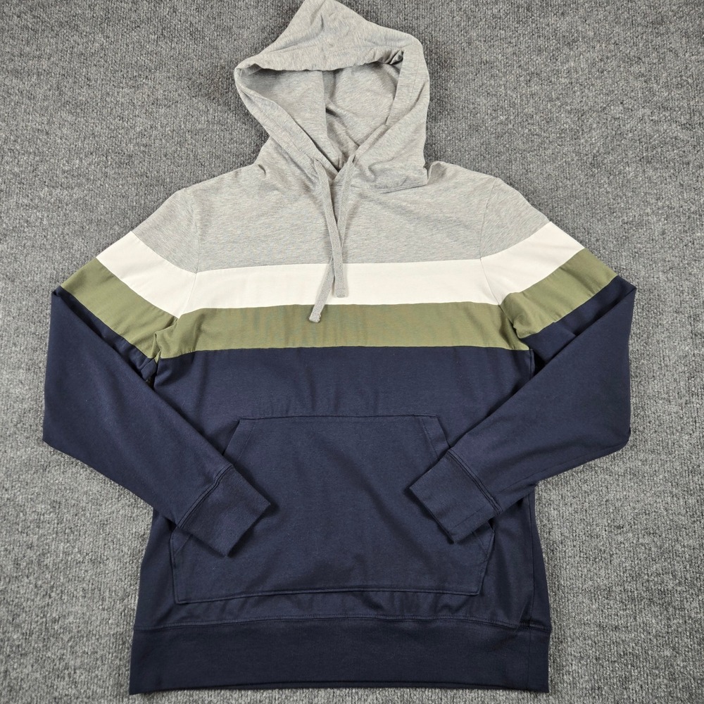 Cremieux Colorblock Hoodie Mens Small Navy Blue Green Gray Cotton Pullover